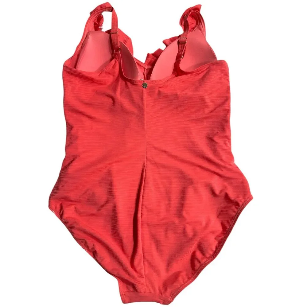 Artesands Aria Manet One Piece in Coral Plus Sz 20 Ruched V-neckline Swimsuit